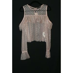 NWT F21 Sheer Cropped Cold Shoulder Blouse